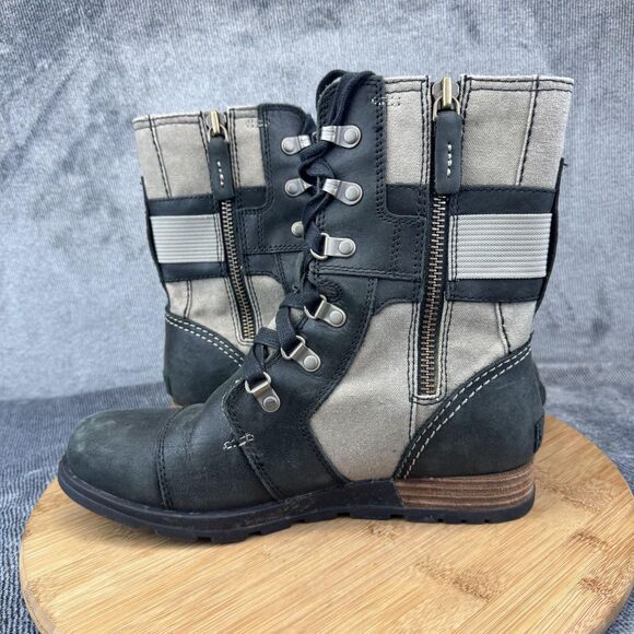 Sorel Boots Womens Size 7.5 Black Gray Major Lace Side Zip Combat Moto Ankle - Picture 6 of 9